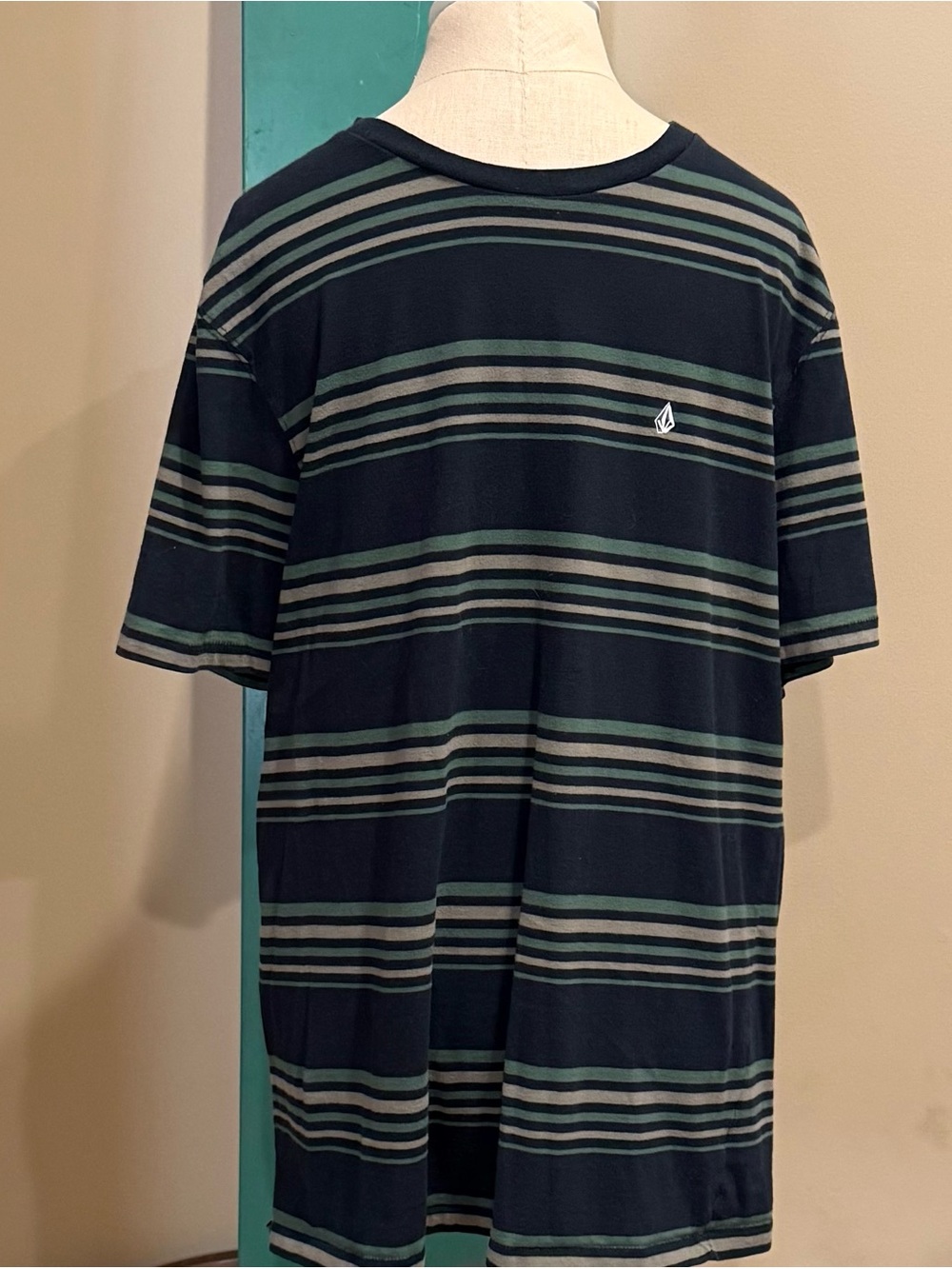 Volcom Black and Green Horizontal Stripe Short Sleeve Tee